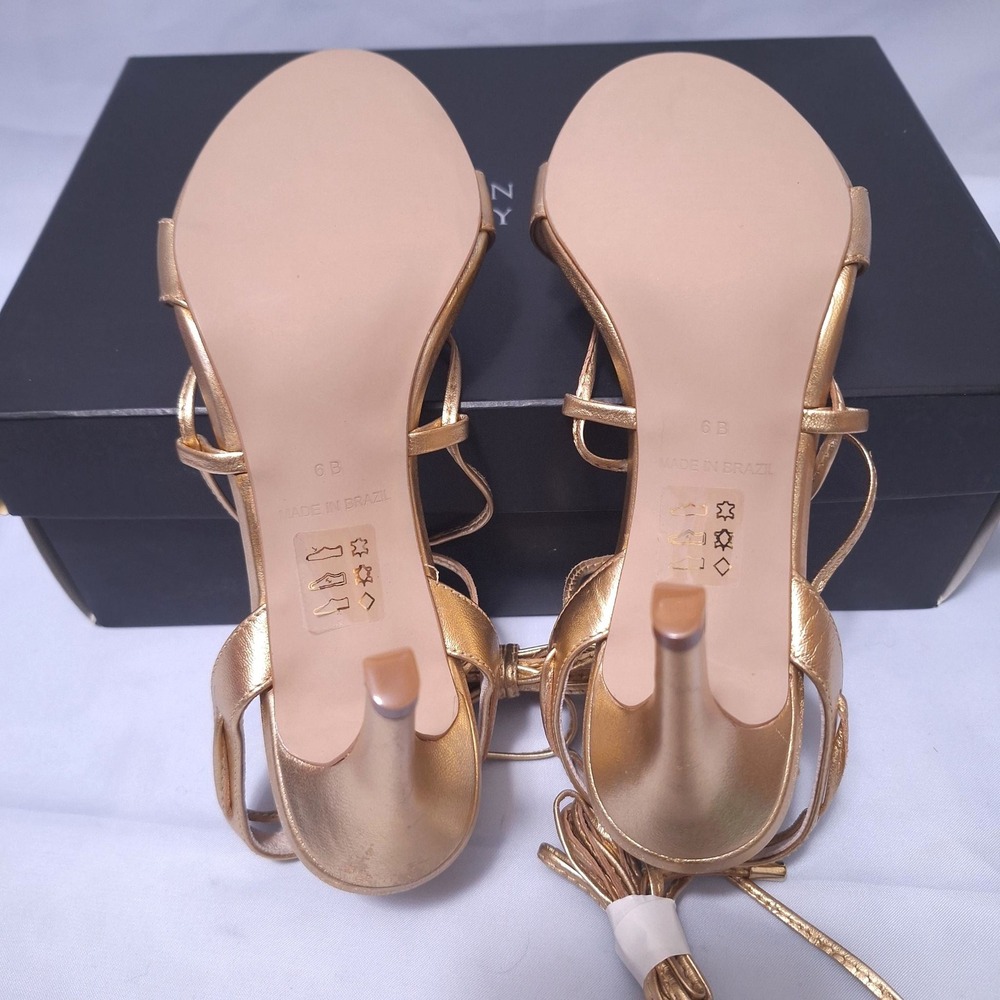 Barneys New York Shelia Lace Up Sandals Gold Metallic Leather Heels Sz 6 Strappy - Picture 6 of 10